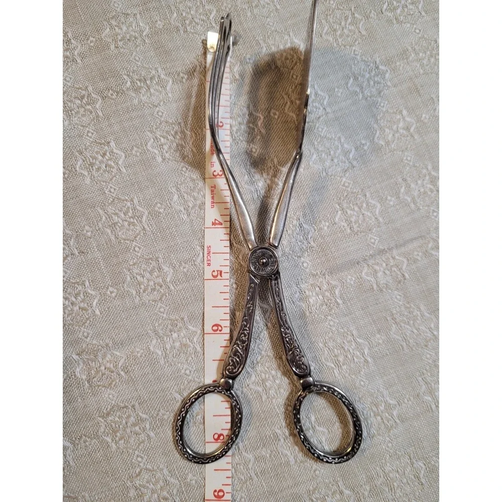 Antique Victorian‎ Silver Plated Cake Server Tongs with Ornate Engraving